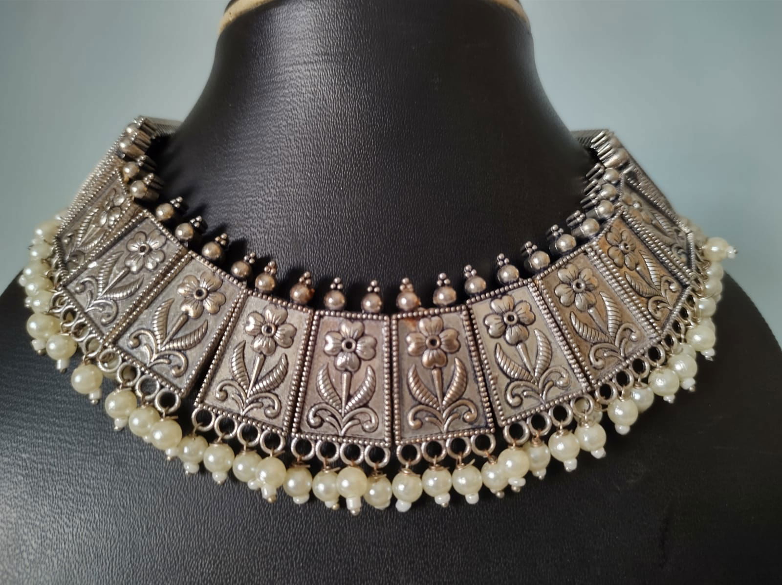 Navratri Oxidase Silver Chokar Necklace
